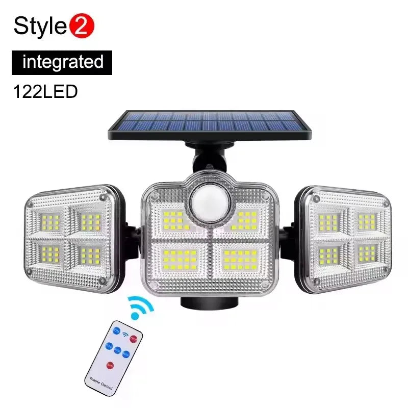 1 PACK Outdoor Motion Sensor Lamp, 4-Head Solar Power Light, 122 LED Solar Light