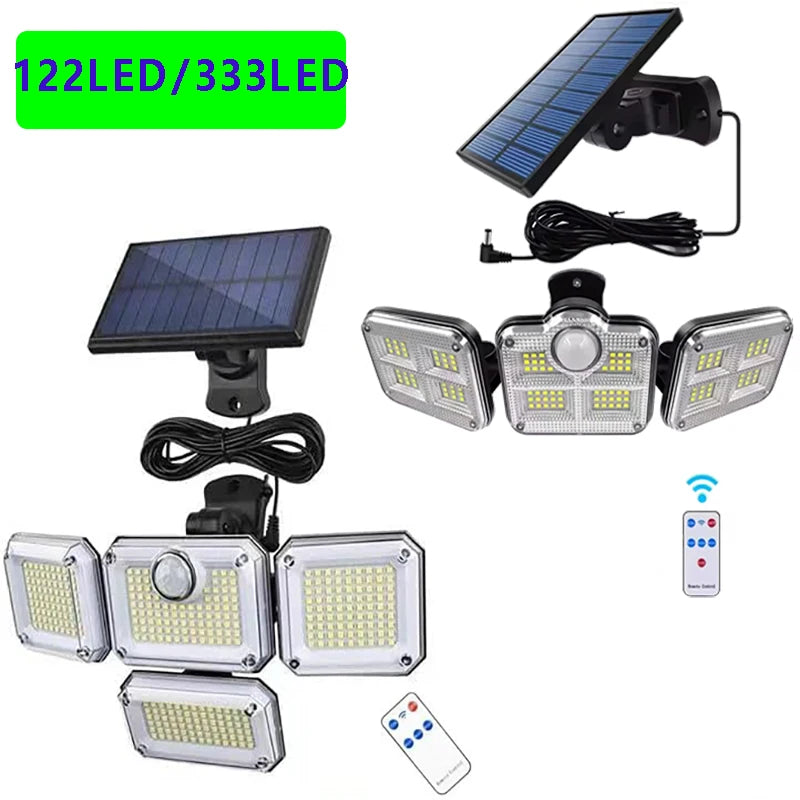 1 PACK Outdoor Motion Sensor Lamp, 4-Head Solar Power Light, 122 LED Solar Light
