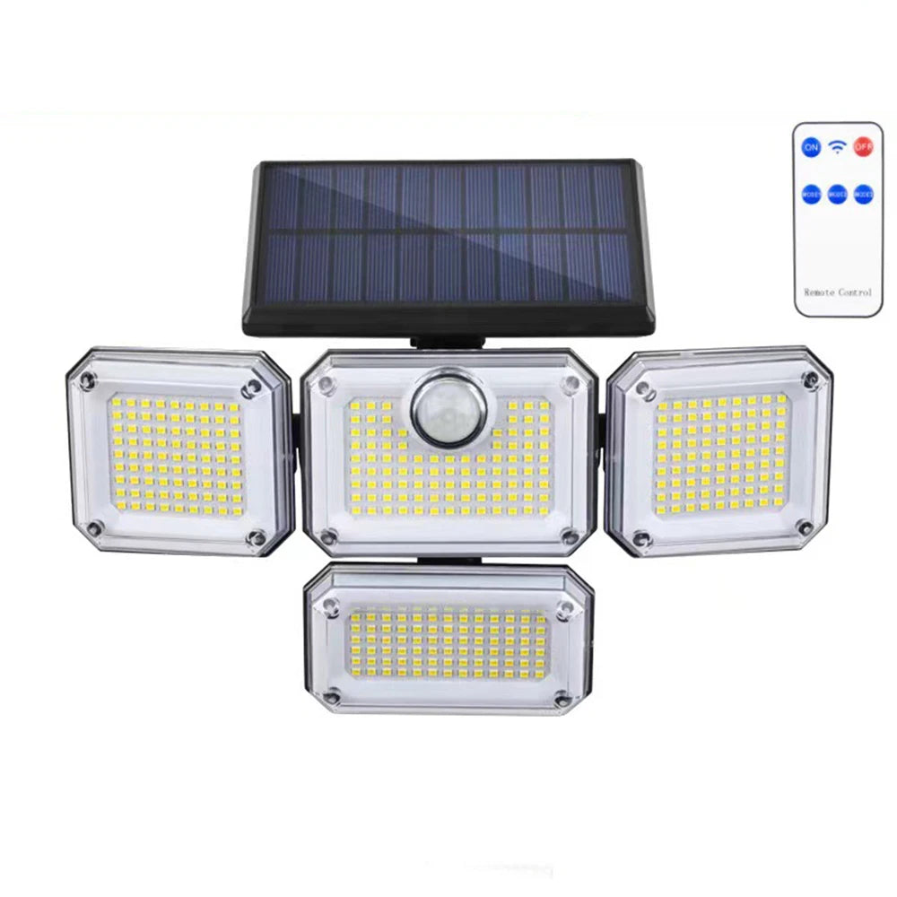1 PACK Outdoor Motion Sensor Lamp, 4-Head Solar Power Light, 122 LED Solar Light