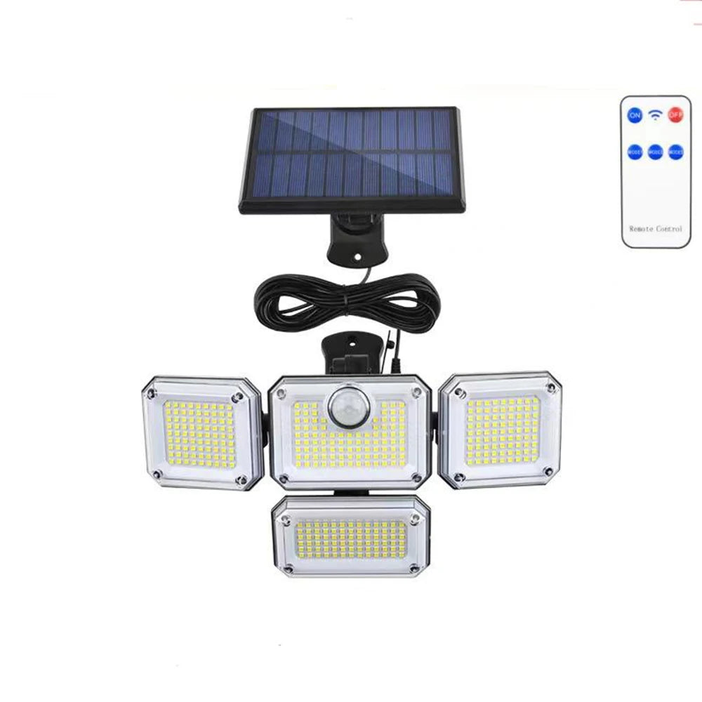 1 PACK Outdoor Motion Sensor Lamp, 4-Head Solar Power Light, 122 LED Solar Light