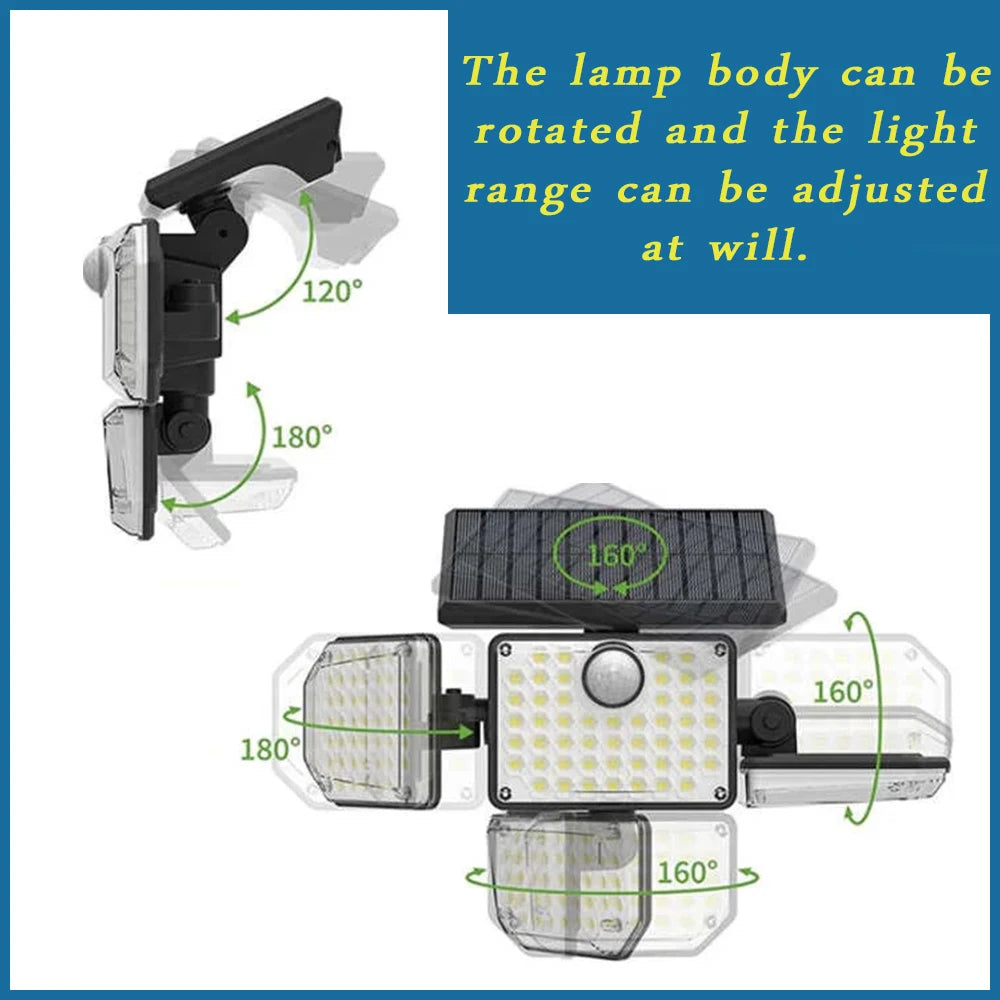 1 PACK Outdoor Motion Sensor Lamp, 4-Head Solar Power Light, 122 LED Solar Light